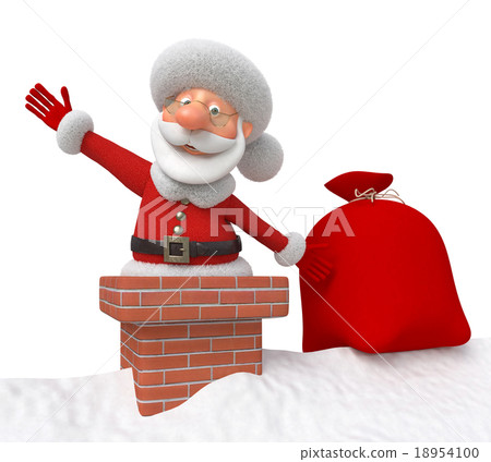 3d Santa Claus on a roof 18954100