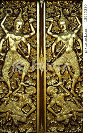 Buddhist church door in Thai style art Buddhist church door in Thai style art 18955350