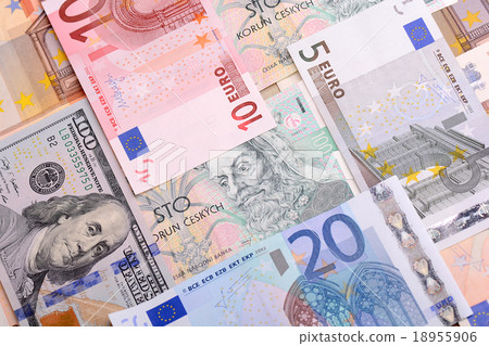 paper moneys - dollar,  euro and czech korun 18955906