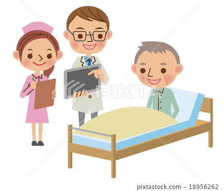 Doctor undergoing a round-up explaining to the patient using a tablet terminal 18956262