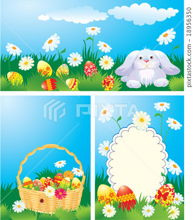 Set of color Easter banners. Easter bunny, basket  18956350