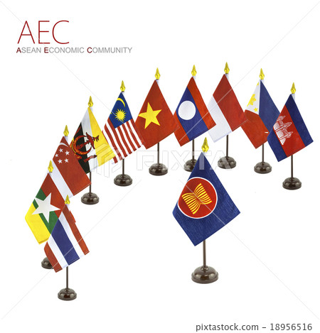 The national flags for the AEC countries , curved 18956516