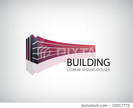 Vector horizontal red 3d building, office logo 18957778