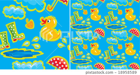 seamless pattern with rubber duck and boots,clouds seamless pattern with rubber duck and boots,clouds 18958589