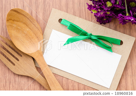 Blank paper tag and wooden spoon with flower. Blank paper tag and wooden spoon with flower. 18960816