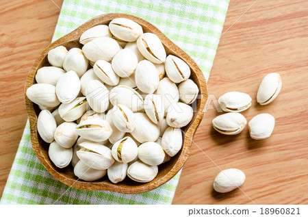 Pistachio nuts in wooden bowl. Pistachio nuts in wooden bowl. 18960821