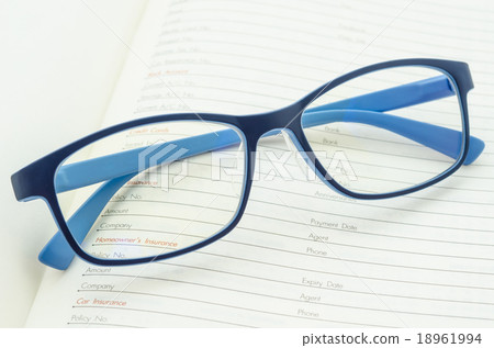 Eyeglasses on open diary planner. Eyeglasses on open diary planner. 18961994