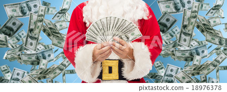 close up of santa claus with dollar money 18976378
