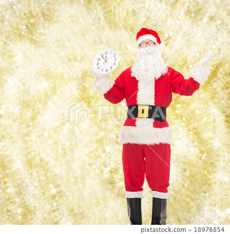 man in costume of santa claus with clock 18976854
