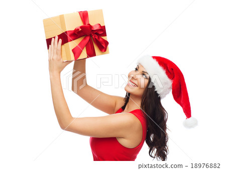 beautiful sexy woman in santa hat with gift box beautiful sexy woman in santa hat with gift box 18976882