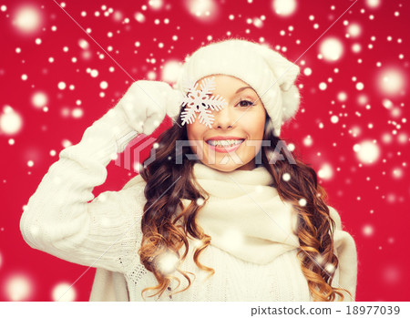 woman with big snowflake woman with big snowflake 18977039
