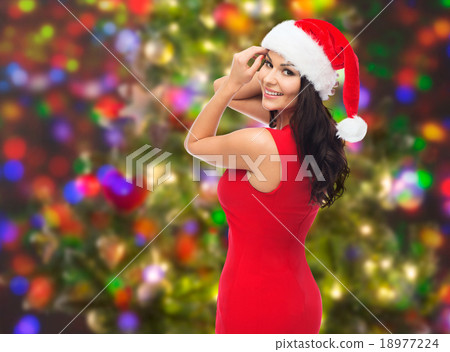 beautiful sexy woman in santa hat and red dress beautiful sexy woman in santa hat and red dress 18977224