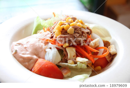 tuna and vegetable salad in dish. tuna and vegetable salad in dish. 18979609