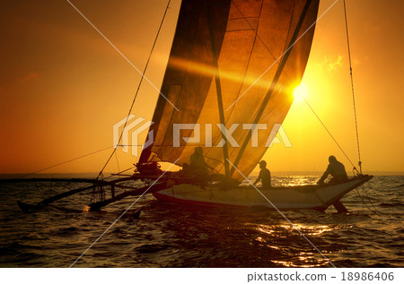 Fishermen on a Catamaran at Sunset Concept Fishermen on a Catamaran at Sunset Concept 18986406