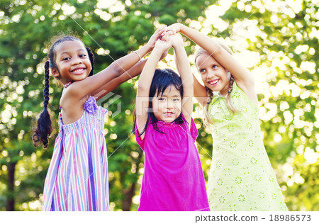 Children Playing Girls Togetherness Happiness Leisure Concept Children Playing Girls Togetherness Happiness Leisure Concept 18986573