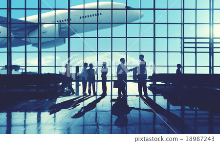 Back Lit Business People Traveling Airplane Airport Concept 18987243