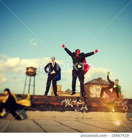 Superhero Business People Strength Cityscape Team Concept Superhero Business People Strength Cityscape Team Concept 18987429