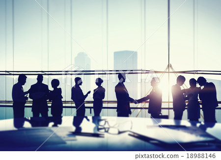 Silhouettes of Business People Meeting Handshake Concept Silhouettes of Business People Meeting Handshake Concept 18988146