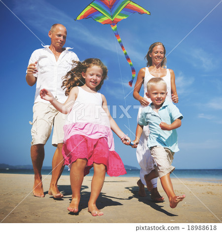 Family Beach Holiday Flying Kite Sea Togetherness Concept 18988618