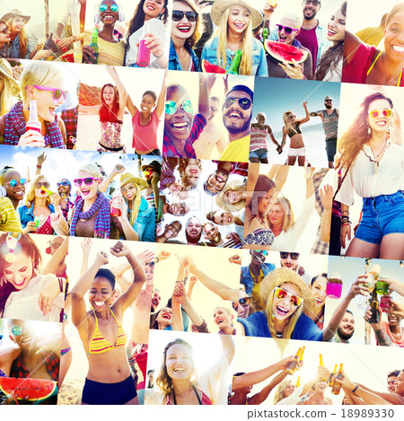 Collage Diverse Faces Summer Beach People Concept 18989330
