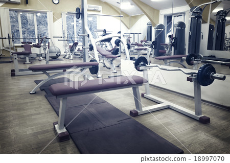 Barbellon stand in gym Barbellon stand in gym 18997070