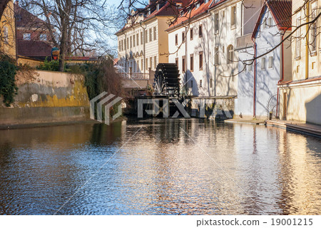 Old watermill on Chertovka river in Prague. 19001215