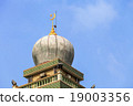 Muslim Islamic mosque tower on blue sky background 19003356