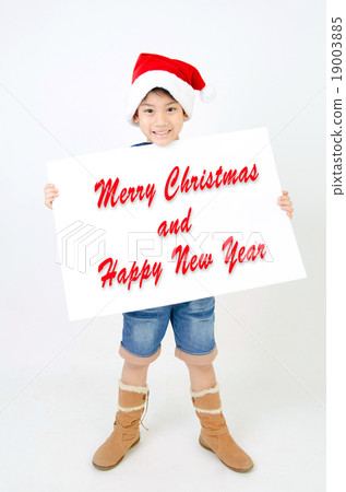 Asian boy in christmas hat and holding Christma 19003885