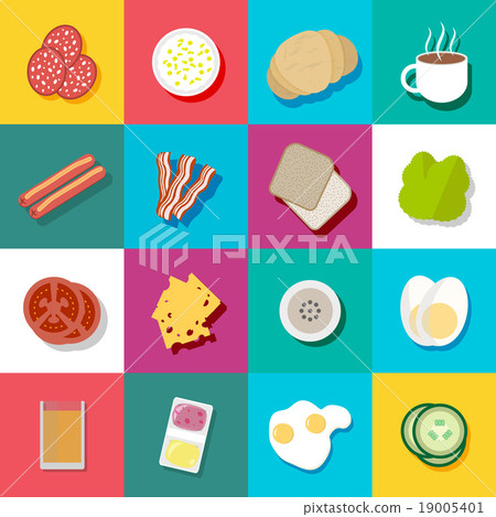 Breakfast fresh food and drinks flat icons set - Stock Illustration ...