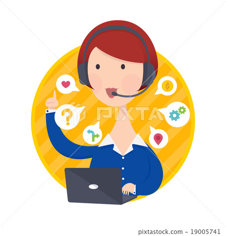 Customer Support Help Desk Woman Blue Shirt 19005741