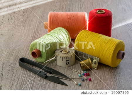 scissors, thread, pins, needles. scissors, thread, pins, needles. 19007595