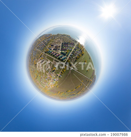 Aerial view of a summer house village at blue sea 19007986