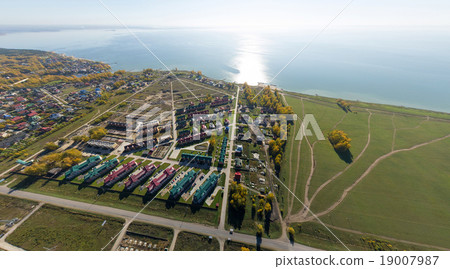 Aerial view of a summer house village at blue sea 19007987
