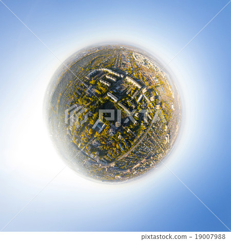 Aerial city view with crossroads, roads, houses 19007988