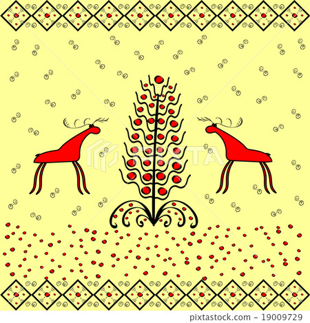 Reindeer near Christmas tree ornament ethnic 19009729