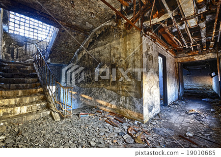 Old abandoned ruin factory damage building 19010685