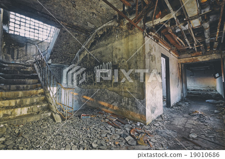 Old abandoned ruin factory damage building 19010686