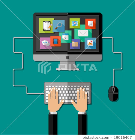 Computer workplace.  Flat design. 19016407