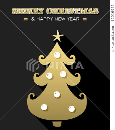 Merry christmas new year gold xmas tree holiday 19016935