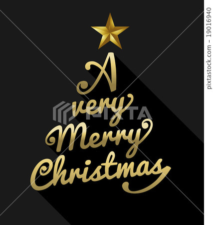 Merry christmas gold text tree shape greeting card 19016940