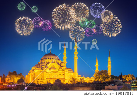 Beautiful fireworks and cityscape of Istanbul Beautiful fireworks and cityscape of Istanbul 19017815
