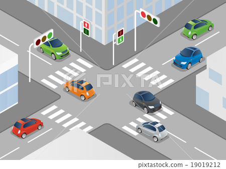 Intersections and traffic lights and cars Intersections and traffic lights and cars 19019212