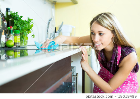 Attractive woman cleaning kitchen 19019489