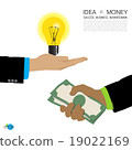 businessman's hands, glowing lamp, money, idea 19022169