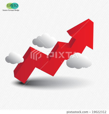 3d red graph rising upward over clouds, growth 19022312