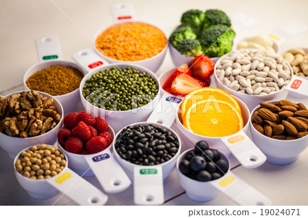 Portion cups of healthy ingredients Portion cups of healthy ingredients 19024071