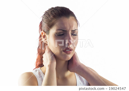 Close-up of woman holding neck 19024547