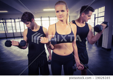 Fit people do some weightlifting together 19026165