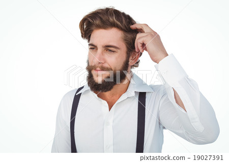 Hipster scratching head while thinking 19027391
