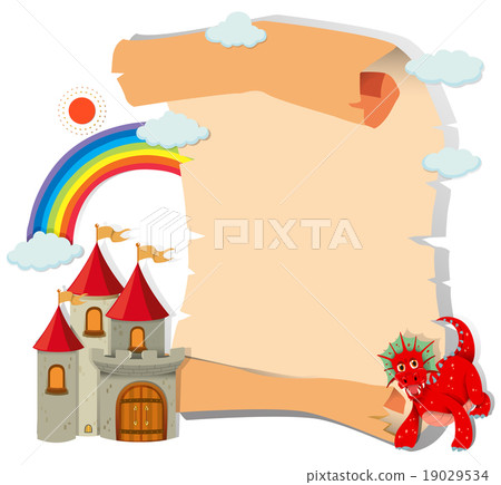 Paper design with dragon and castle Paper design with dragon and castle 19029534